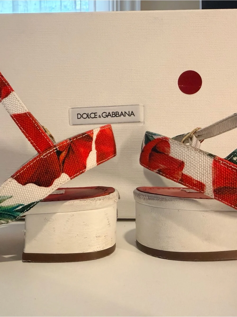 Dolce & Gabbana Red Floral Canvas Girls' Slingback Sandals